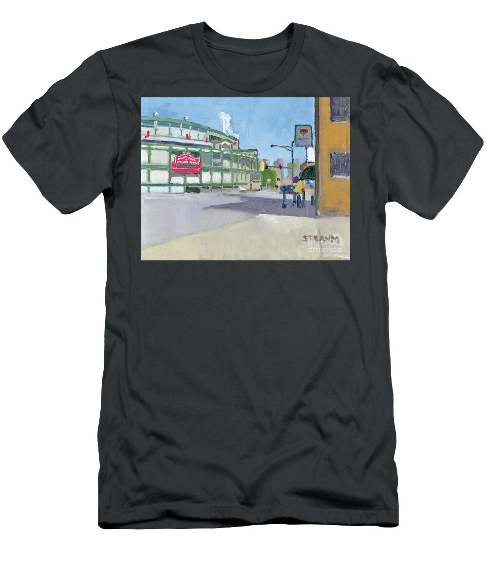 Wrigley Field T-Shirt featuring the painting Chicago Cubs at Wrigley Field - Chicago, Illinois by Paul Strahm