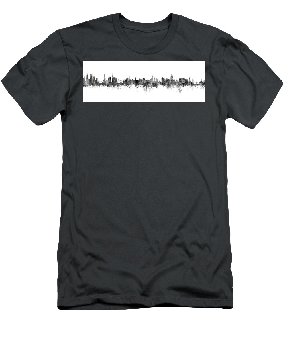 Cincinnati T-Shirt featuring the digital art Chicago, Newcastle, Cincinnati and Edinburgh Skylines Mashup by Michael Tompsett