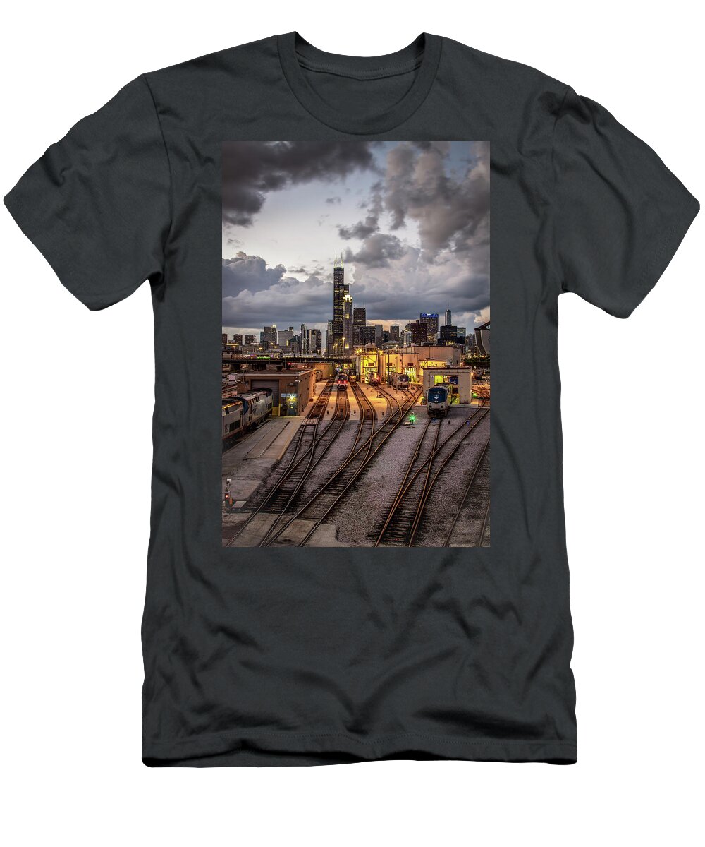 Chicago T-Shirt featuring the photograph Chicago Skyline at Night by Mike Burgquist