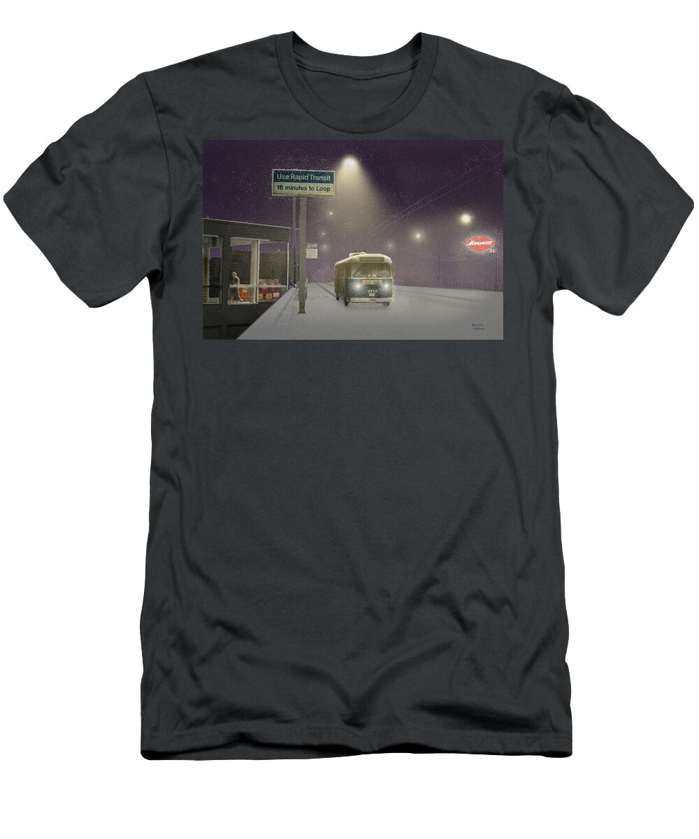 Chicago T-Shirt featuring the digital art Chicago Snowy Journey by Glenn Galen