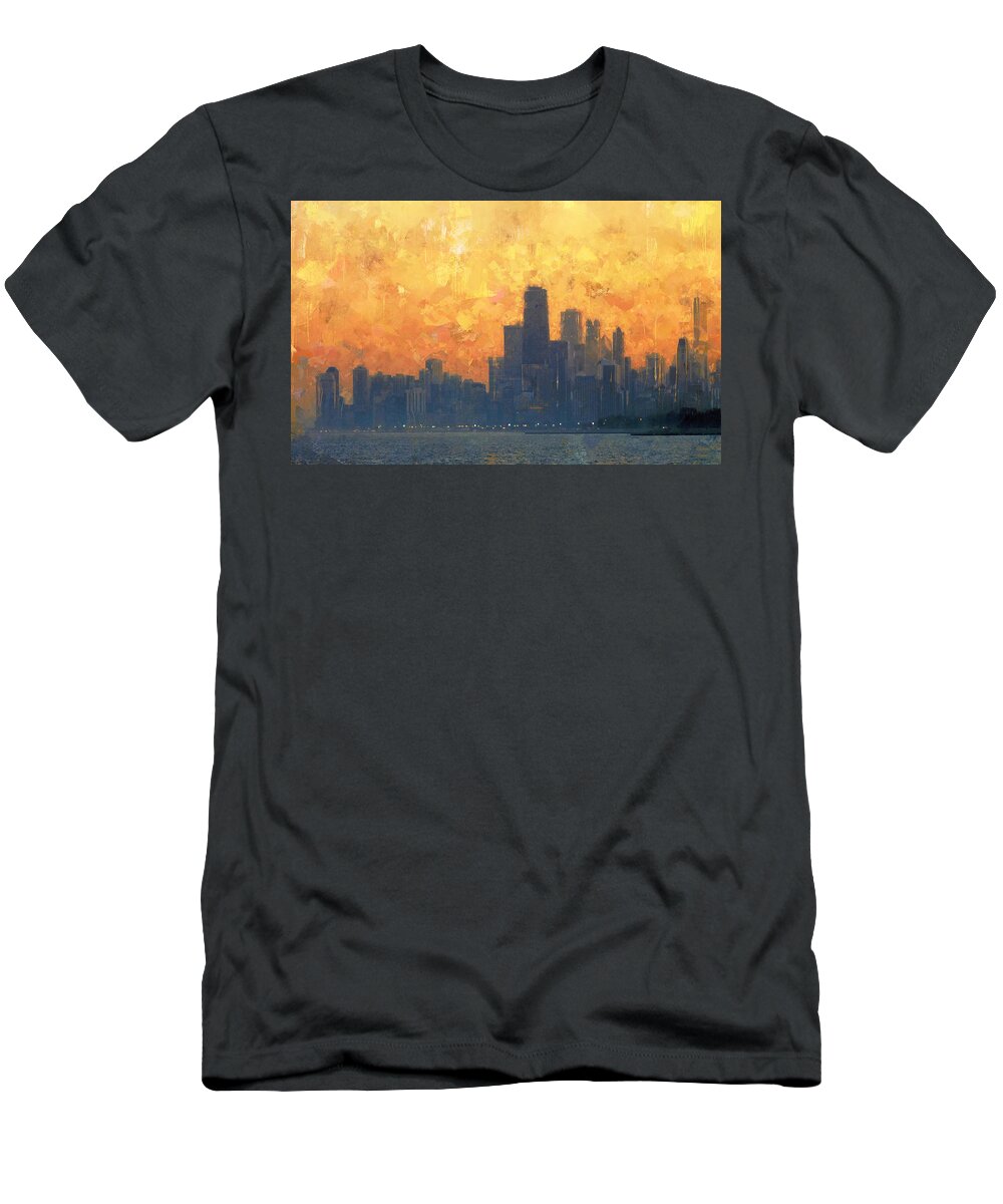 Chicago T-Shirt featuring the digital art Chicago Sunset by Glenn Galen