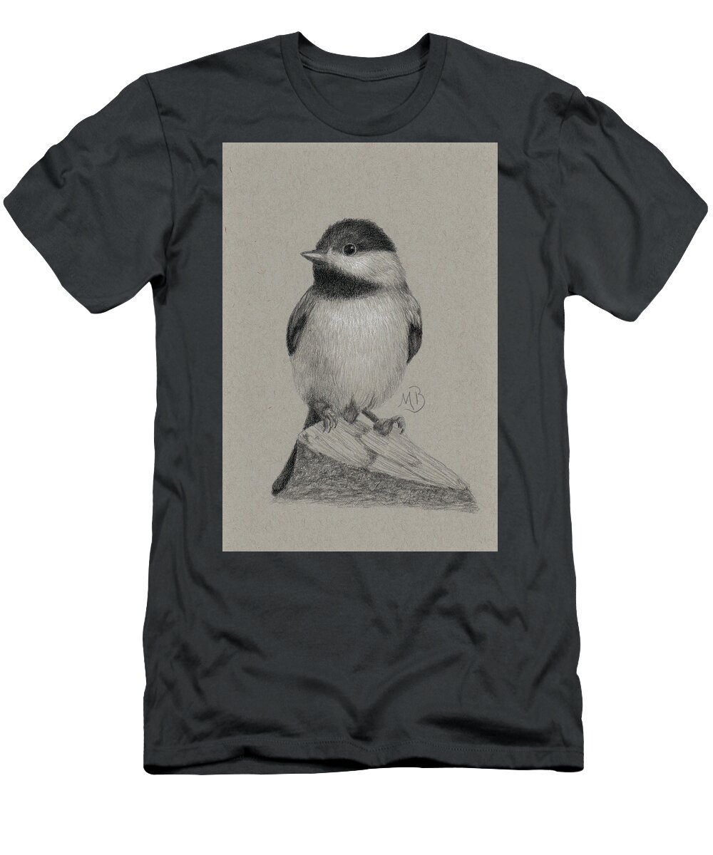 Chickadee T-Shirt featuring the drawing Chickadee by Monica Burnette