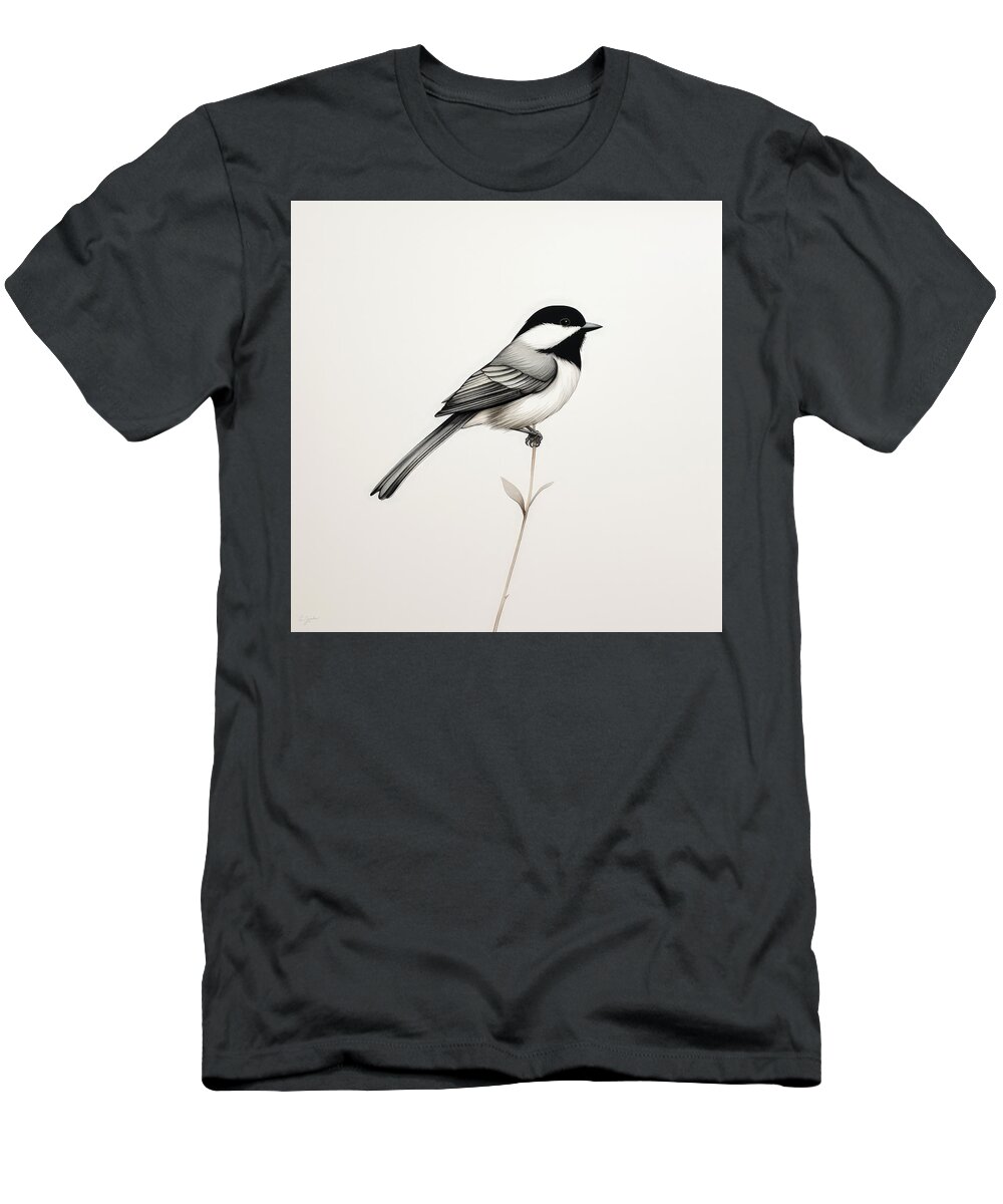 Chickadee T-Shirt featuring the painting Chickadee's Ode by Lourry Legarde