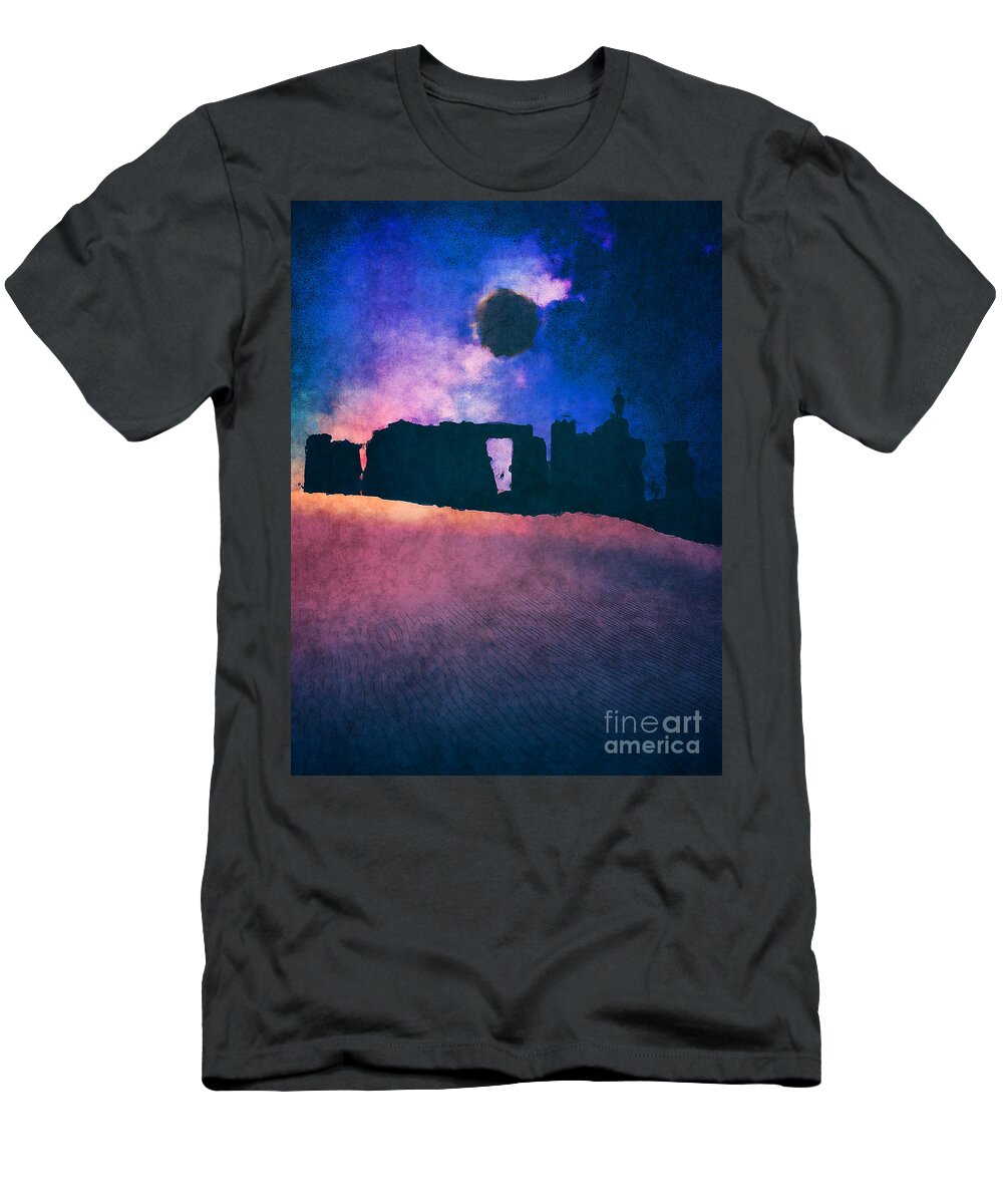 Stonehenge T-Shirt featuring the digital art Child At Stonehenge by Phil Perkins