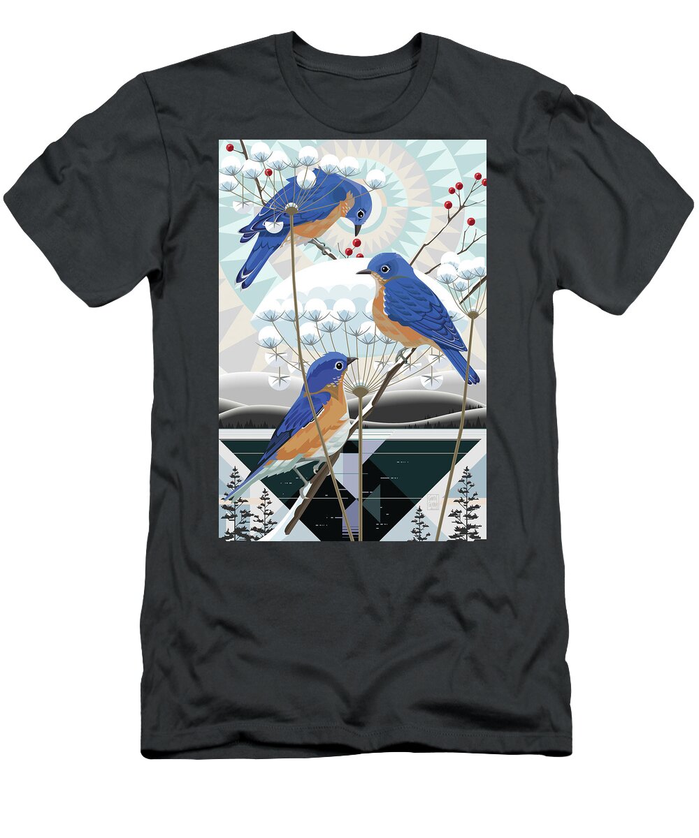 Christmas T-Shirt featuring the digital art Christmas Bluebirds by Garth Glazier
