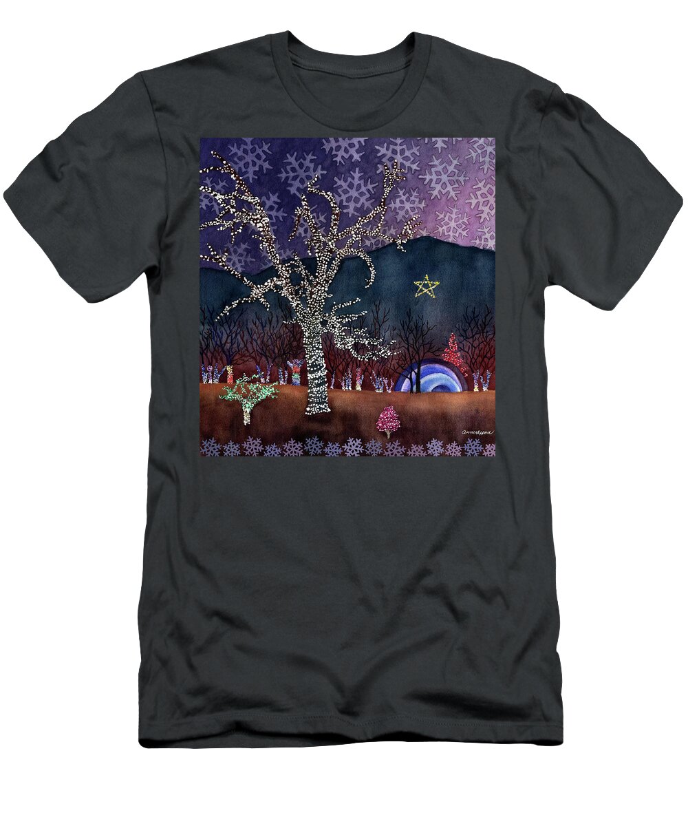 Christmas Lights Painting T-Shirt featuring the painting Christmas in the Park by Anne Gifford