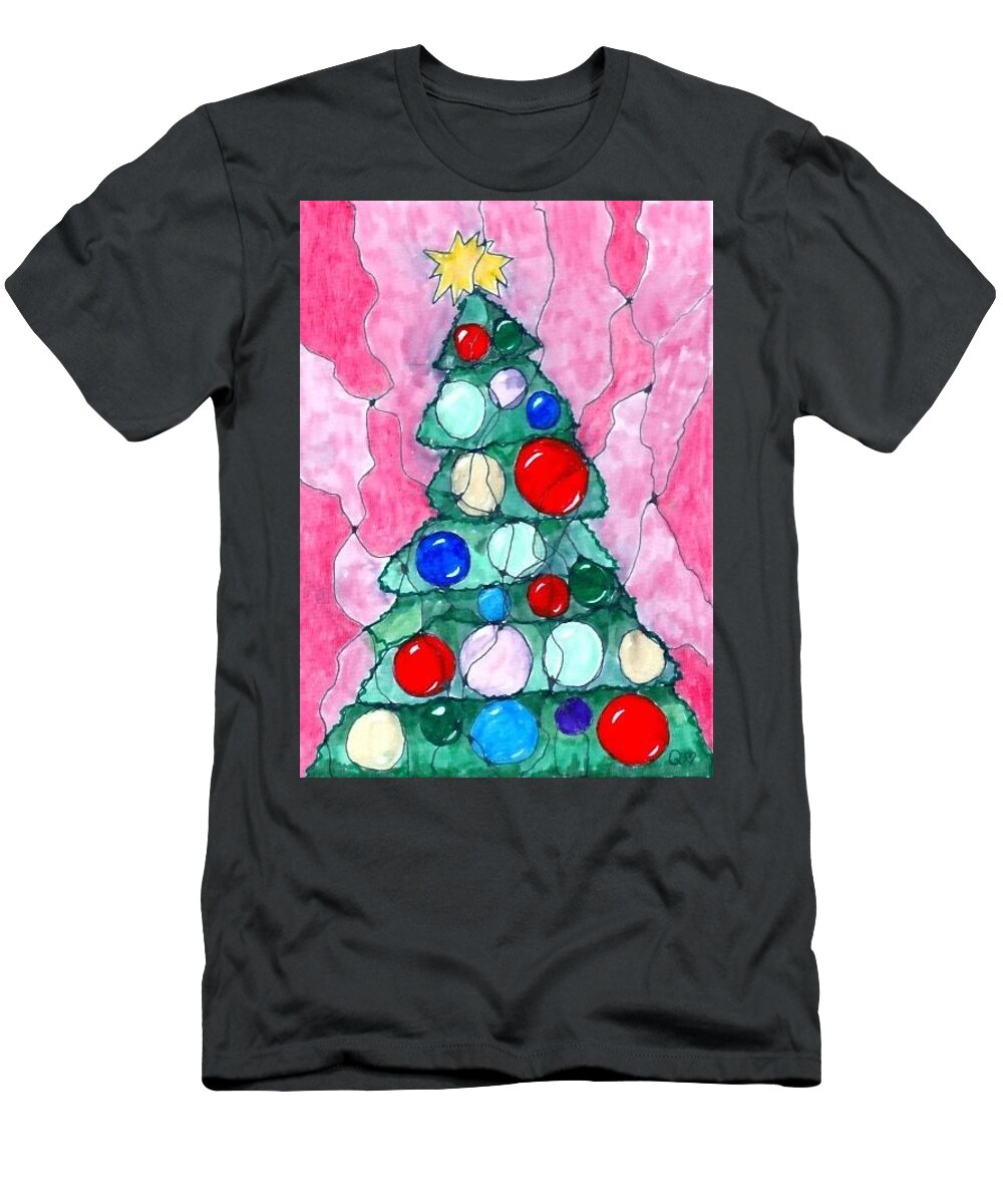 Christmas T-Shirt featuring the drawing Christmas Tree by Quwatha Valentine
