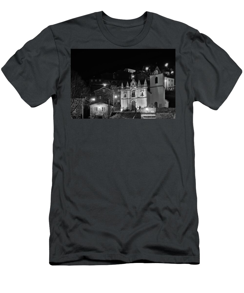 Piodao T-Shirt featuring the photograph Church at night in Piodao by Angelo DeVal