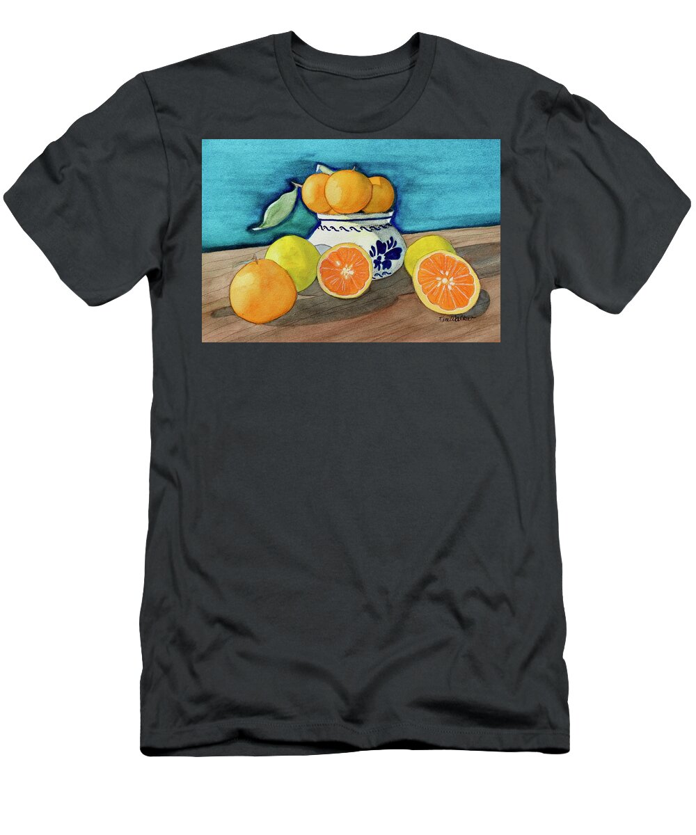 Blue T-Shirt featuring the painting Citrus Delight Watercolor by Kimberly Walker