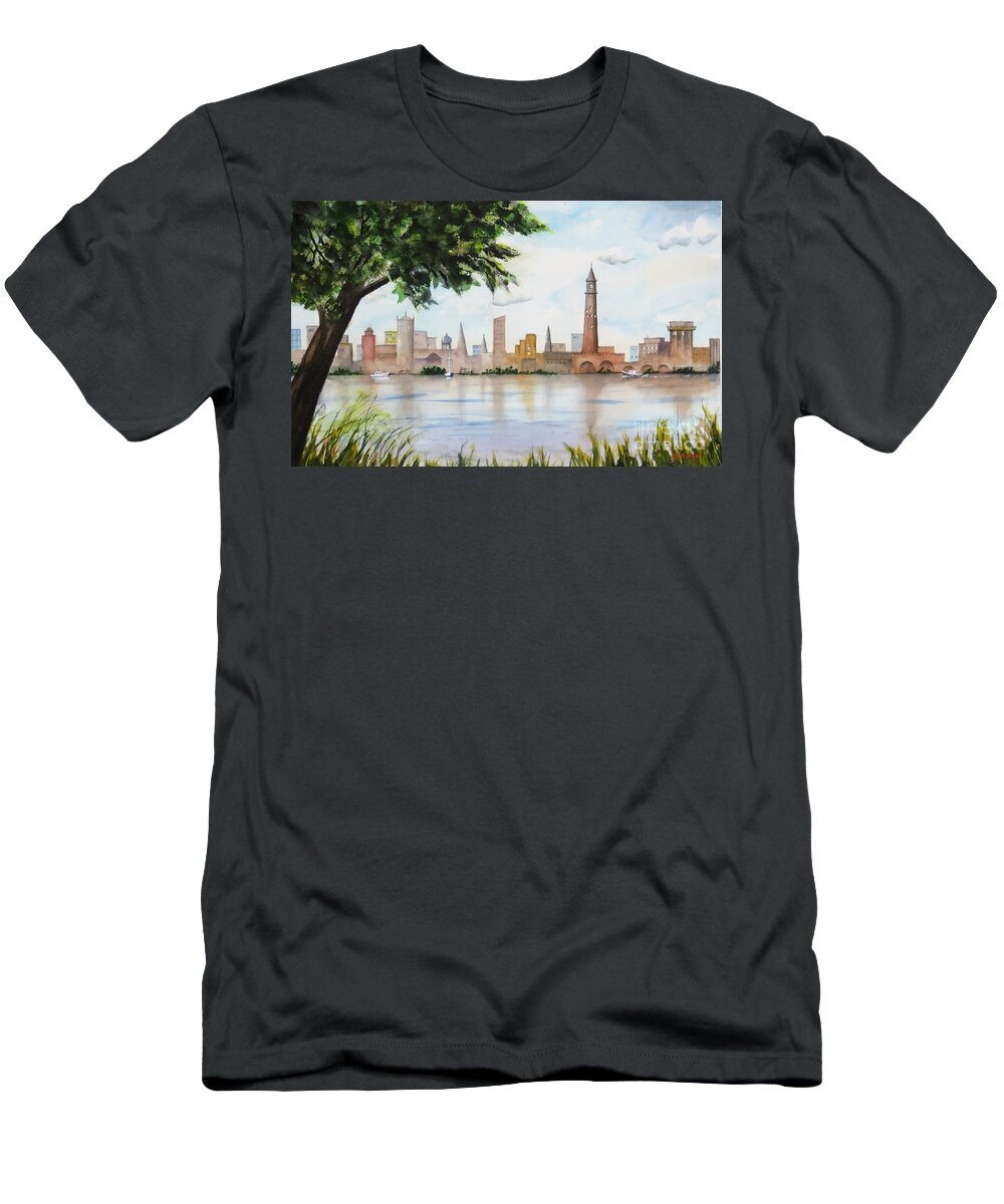 City T-Shirt featuring the painting City Across the River by Joseph Burger