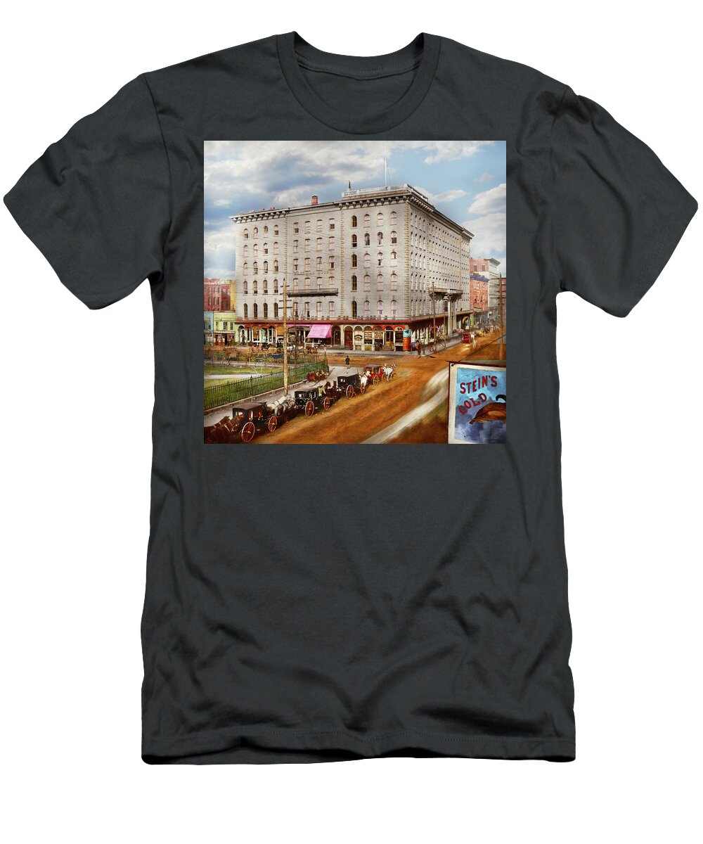 Chicago T-Shirt featuring the photograph City - Chicago, IL - The Sherman House II 1868 by Mike Savad