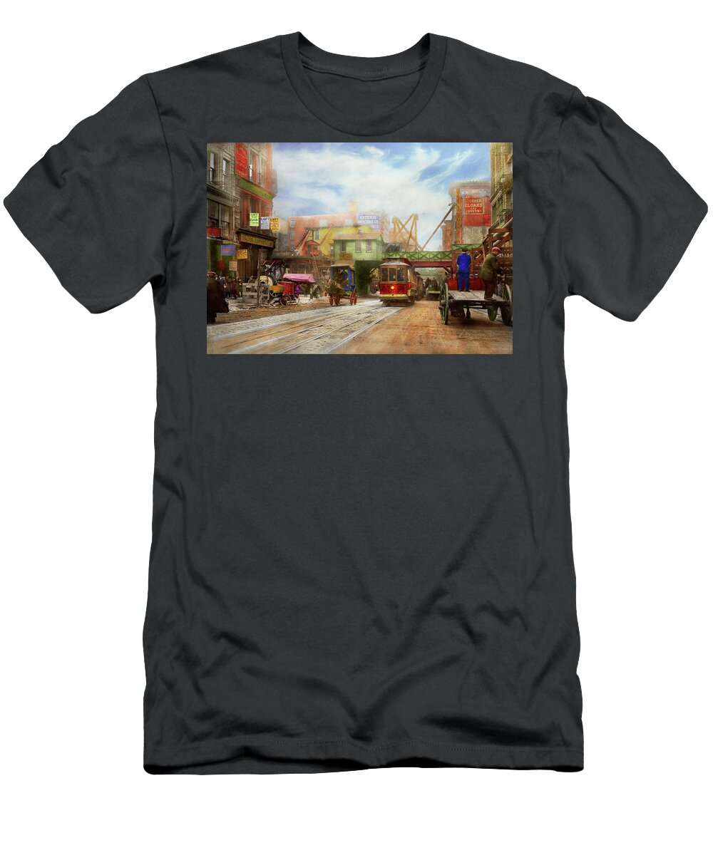 New York T-Shirt featuring the photograph City - NY - Broadway at Canal St 1913 by Mike Savad