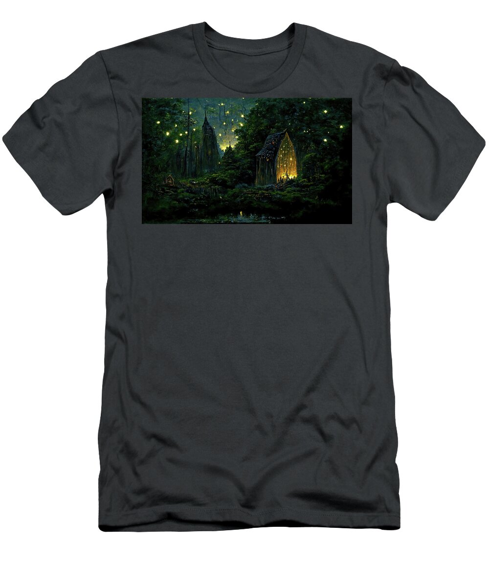 Forest T-Shirt featuring the painting City of Elves, 01 by AM FineArtPrints