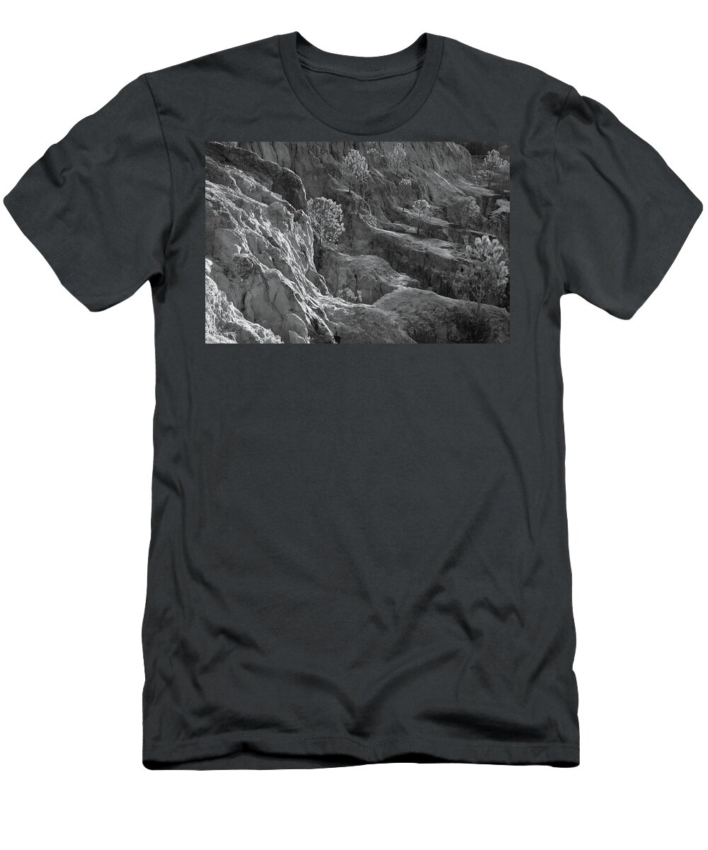 Cliffs T-Shirt featuring the photograph Cliff Pine Trees in Monochrome by Angelo DeVal