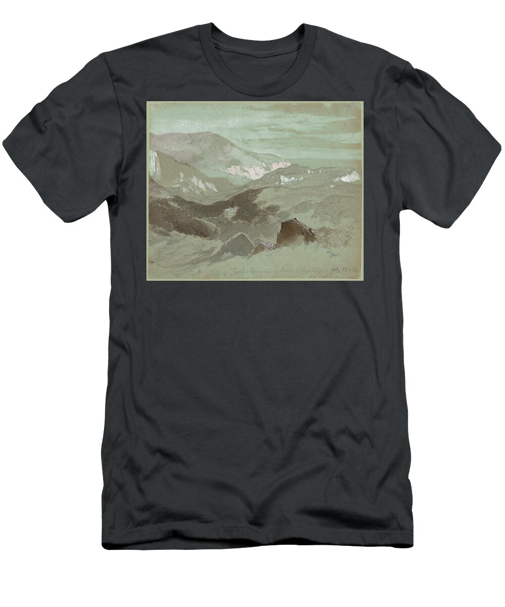 Thomas Moran T-Shirt featuring the drawing Cliffs of Ecclesbourne Near Hastings by Thomas Moran