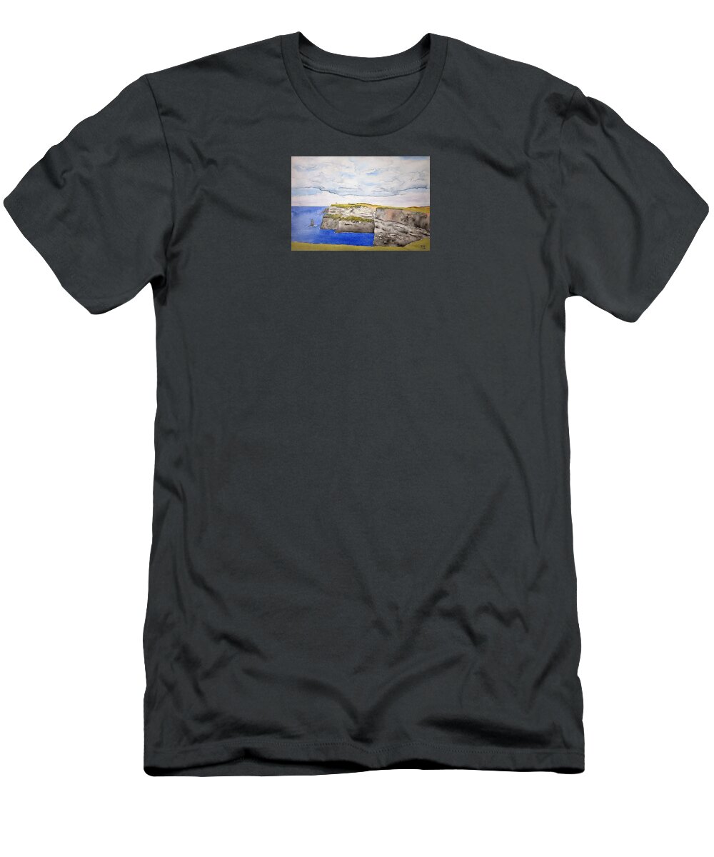 Watercolor T-Shirt featuring the painting Cliffs of Moher by John Klobucher
