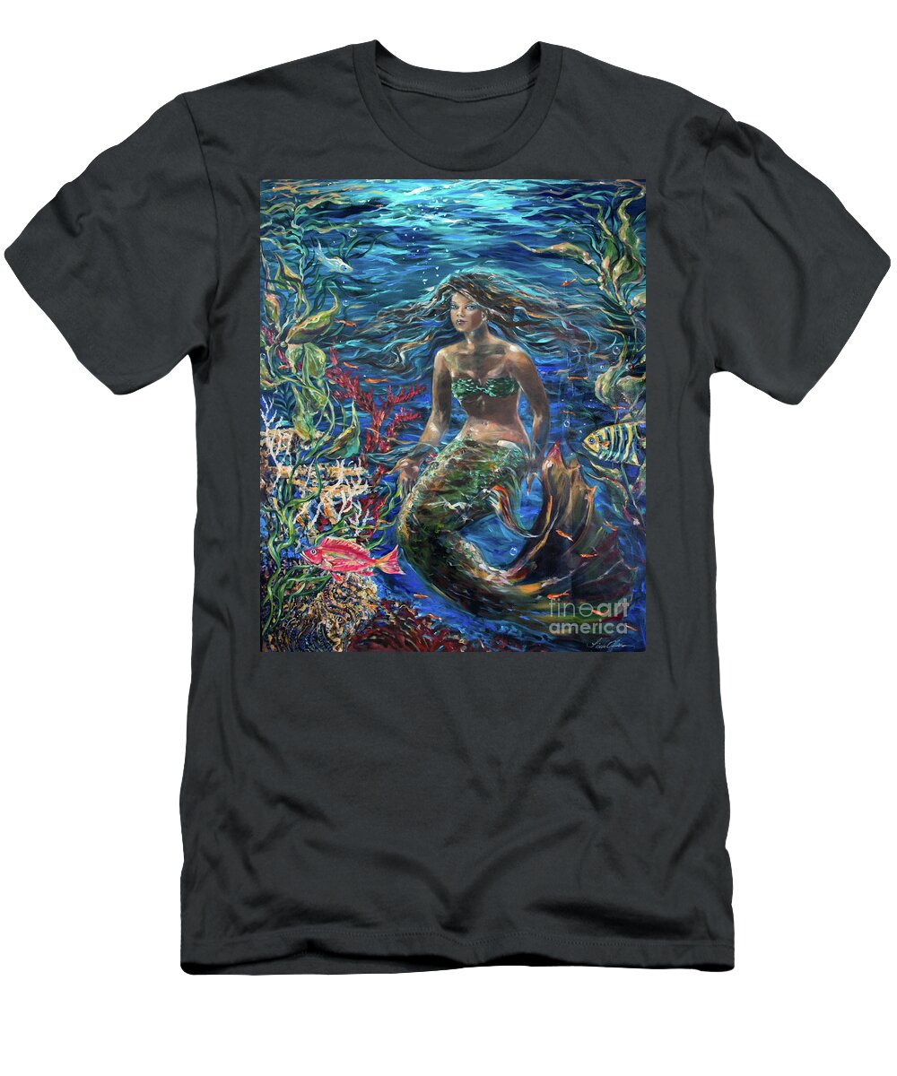 Mermaid T-Shirt featuring the painting Close to the Surface by Linda Olsen