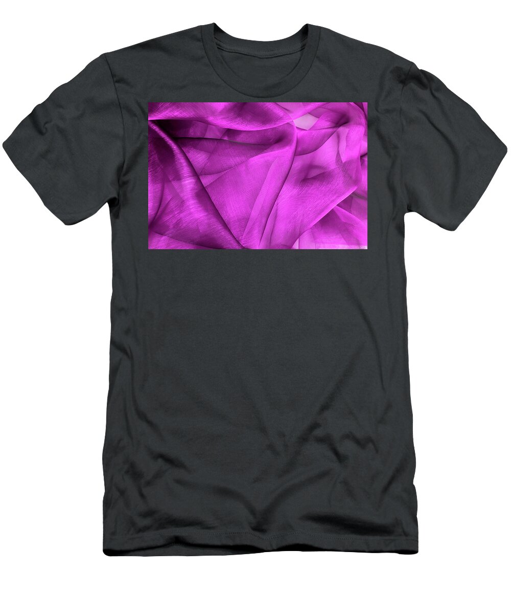 Organza T-Shirt featuring the photograph Close up of the purple wavy organza fabric by Severija Kirilovaite