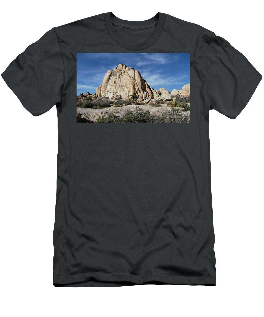 Travel T-Shirt featuring the photograph Clouds and rocks at Joshua tree by Ruth Jolly