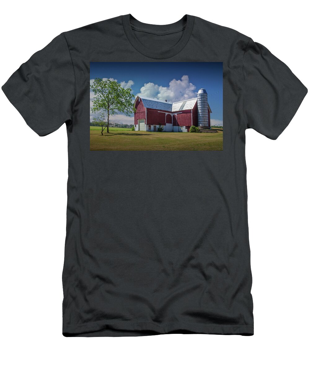 Art T-Shirt featuring the photograph Cloudy Blue Sky with Red Barn in West Michigan by Randall Nyhof