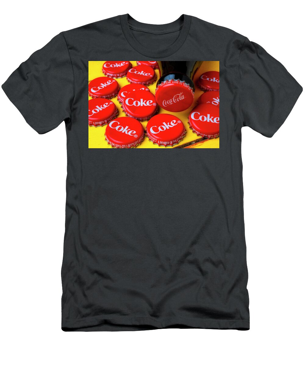 Coca Cola T-Shirt featuring the photograph Coca Cola Bottle And Caps by Garry Gay