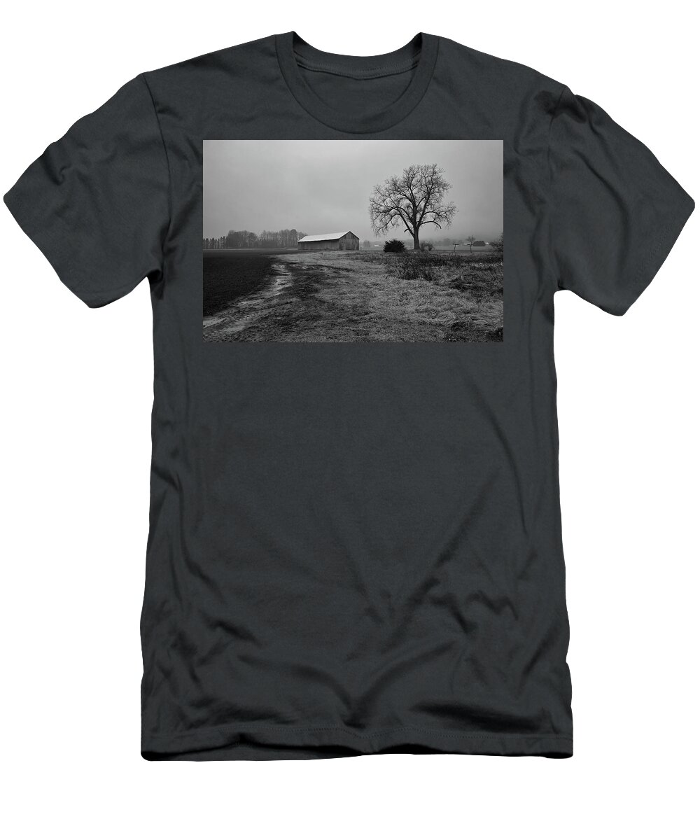 Farm T-Shirt featuring the photograph Cold Foggy Farm by Steven Nelson