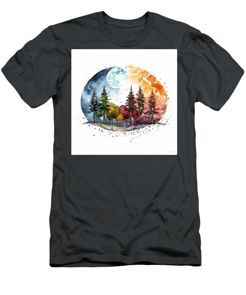 Four Seasons T-Shirt featuring the photograph Color Dance - Contemporary Modern Watercolor Celebration of the Four Seasons by Lourry Legarde