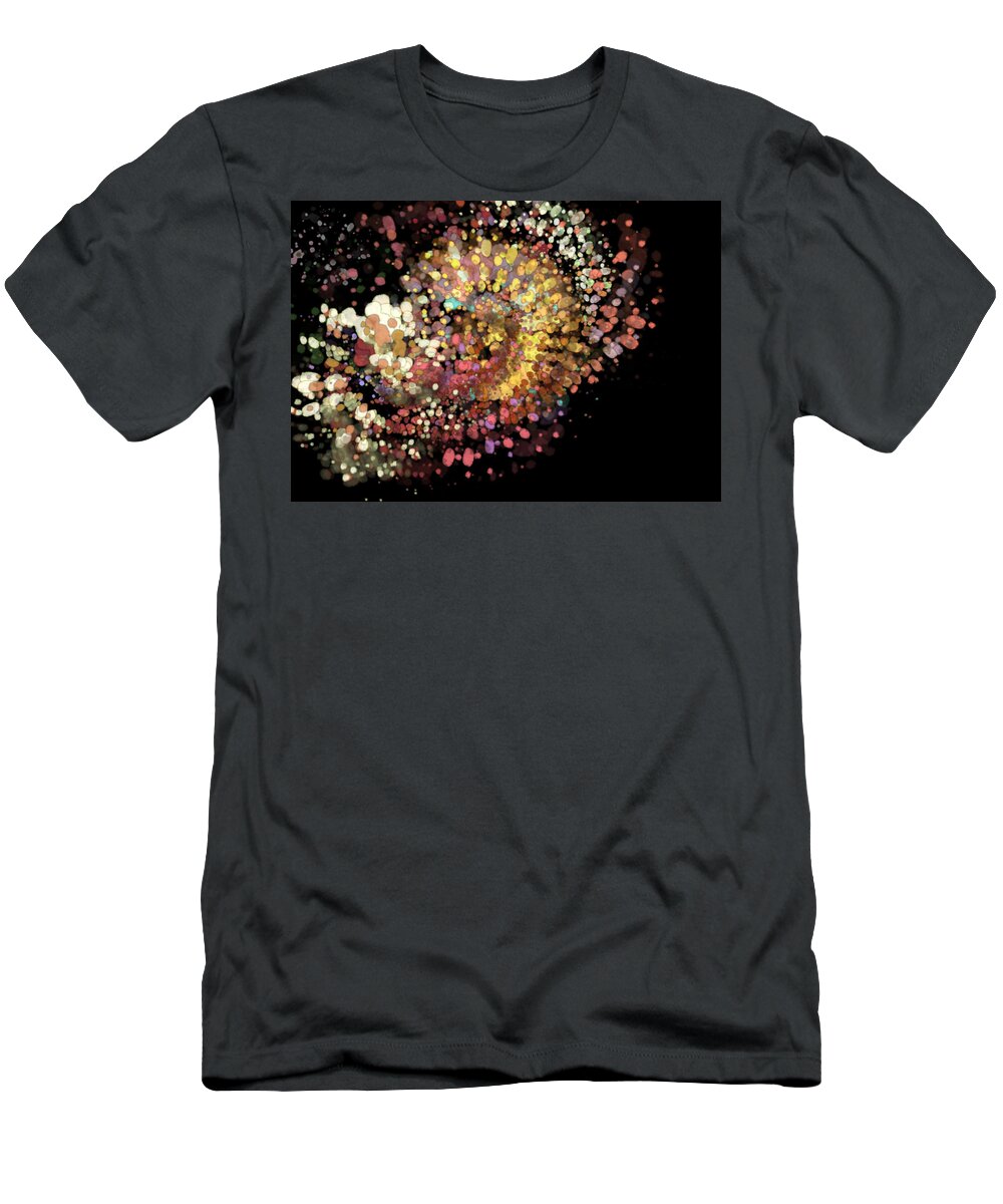 Abstract Circles Burp Gold Yellow White Black Tan Orange Turquoise Grey T-Shirt featuring the digital art Colorful Burp by Kathleen Boyles