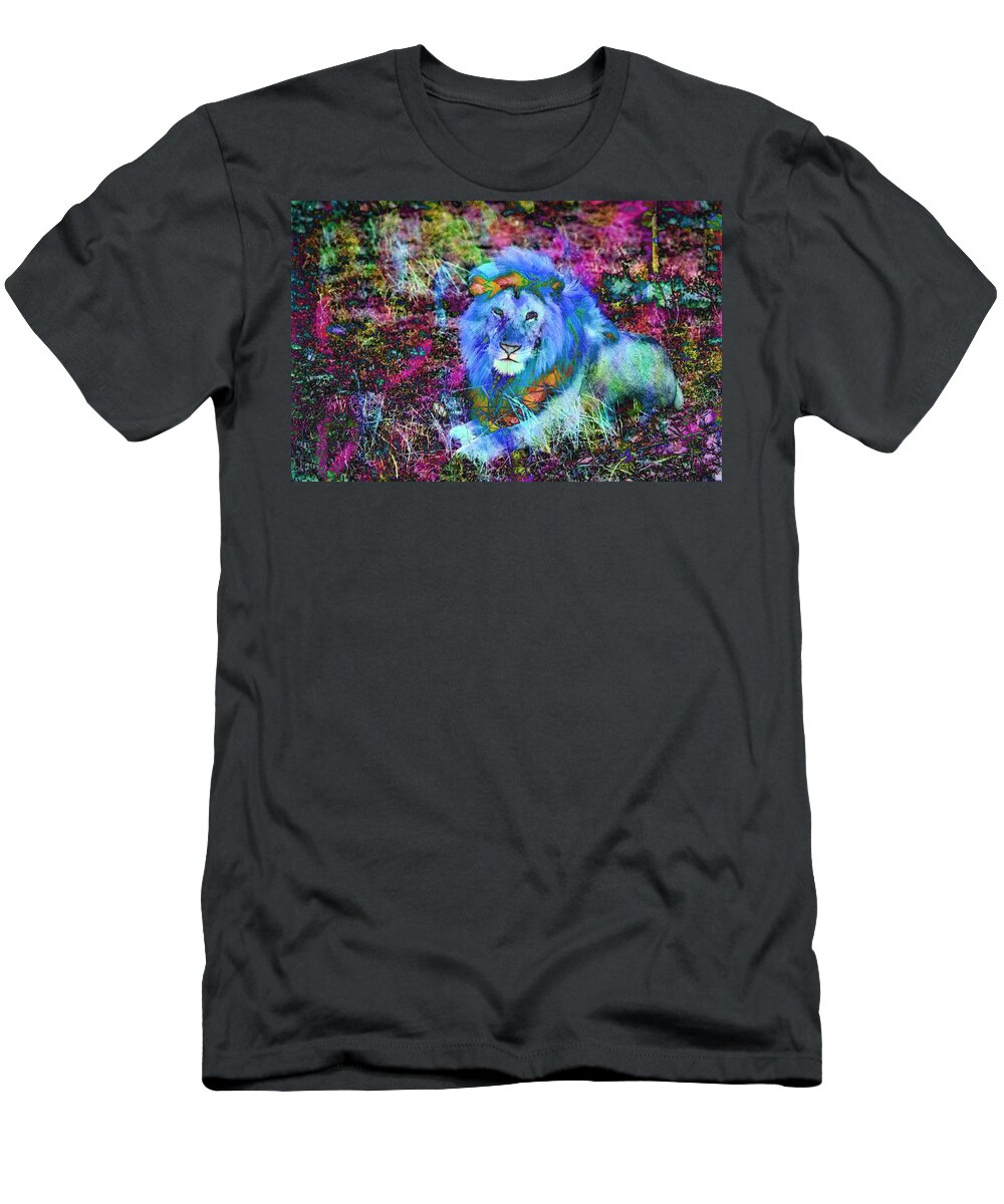 Lion T-Shirt featuring the digital art Colorful Lion King by Russel Considine