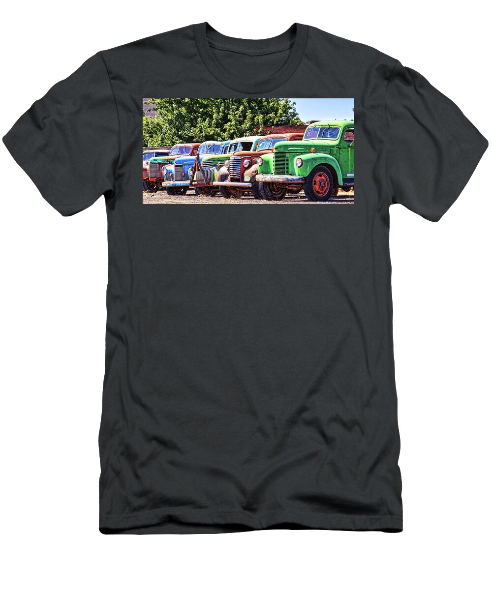 Vintage Trucks T-Shirt featuring the photograph Colorful old rusty cars by Tatiana Travelways