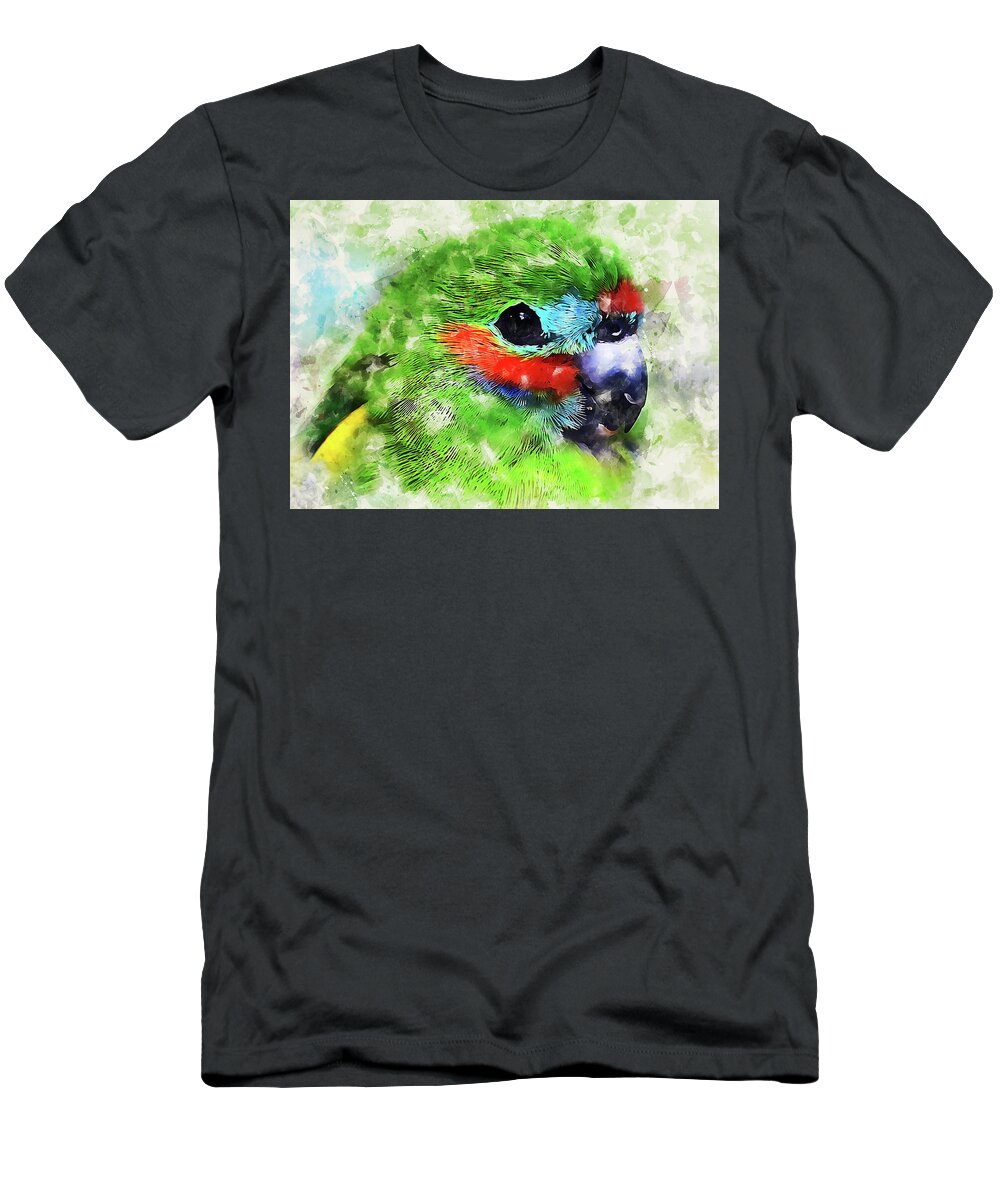 Exotic Bird T-Shirt featuring the painting Colorful Parrot - 22 by AM FineArtPrints