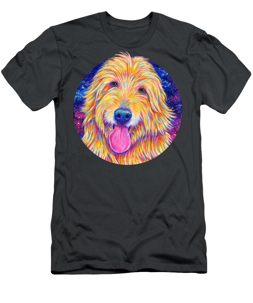 Goldendoodle T-Shirt featuring the painting Colorful Rainbow Goldendoodle by Rebecca Wang