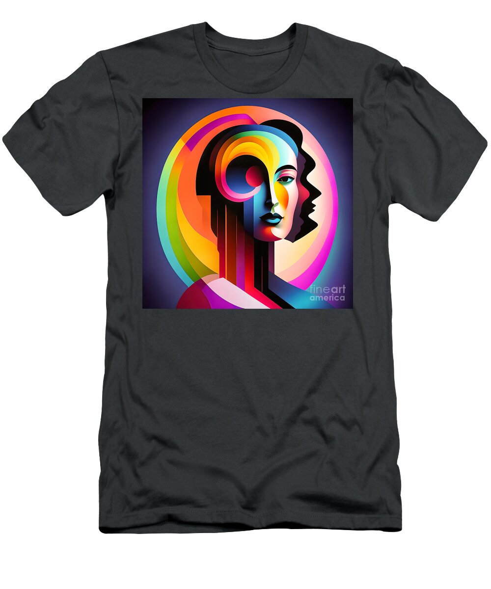 Portrait T-Shirt featuring the digital art Colourful Abstract Surreal Portrait - 3 by Philip Preston