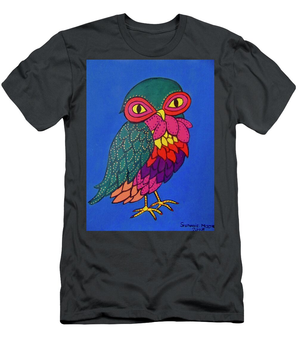 Owl T-Shirt featuring the painting Colourful Burrowing Owl by Stephanie Moore