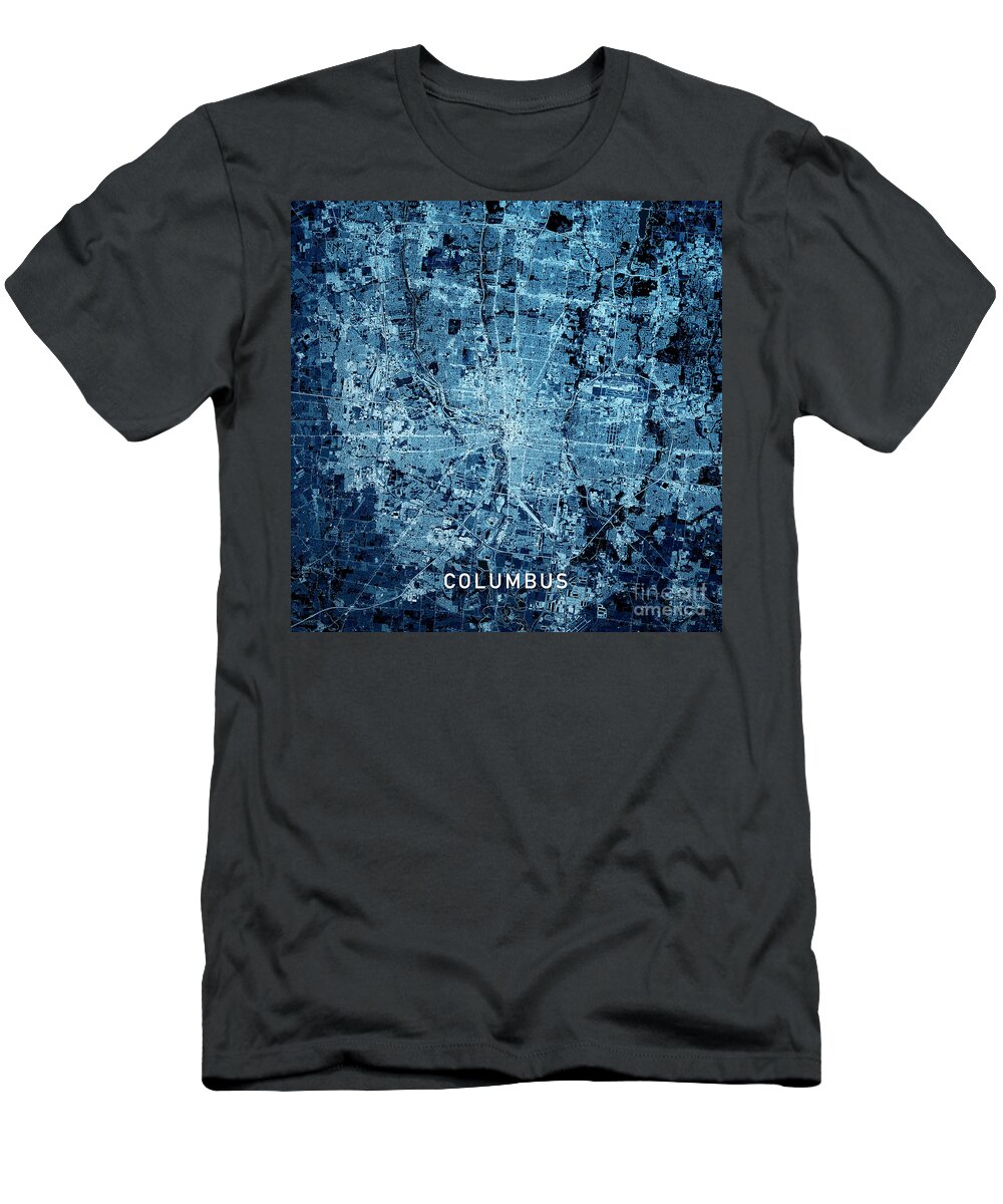 Columbus T-Shirt featuring the digital art Columbus Ohio 3D Render Map Blue Top View Sept 2019 by Frank Ramspott
