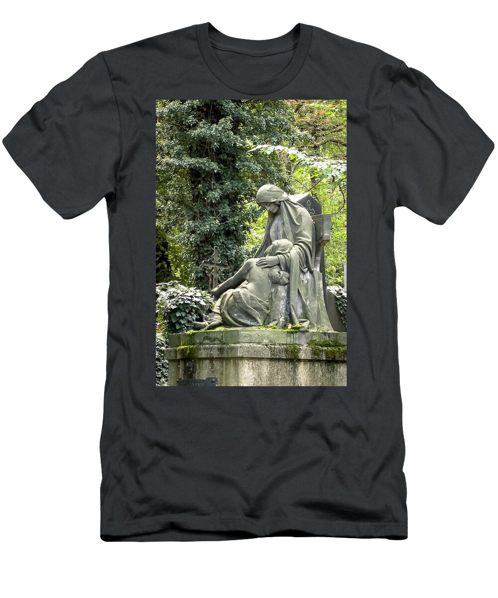 Woman T-Shirt featuring the photograph Comfort in Olsany Cemetery Prague by Mary Lee Dereske
