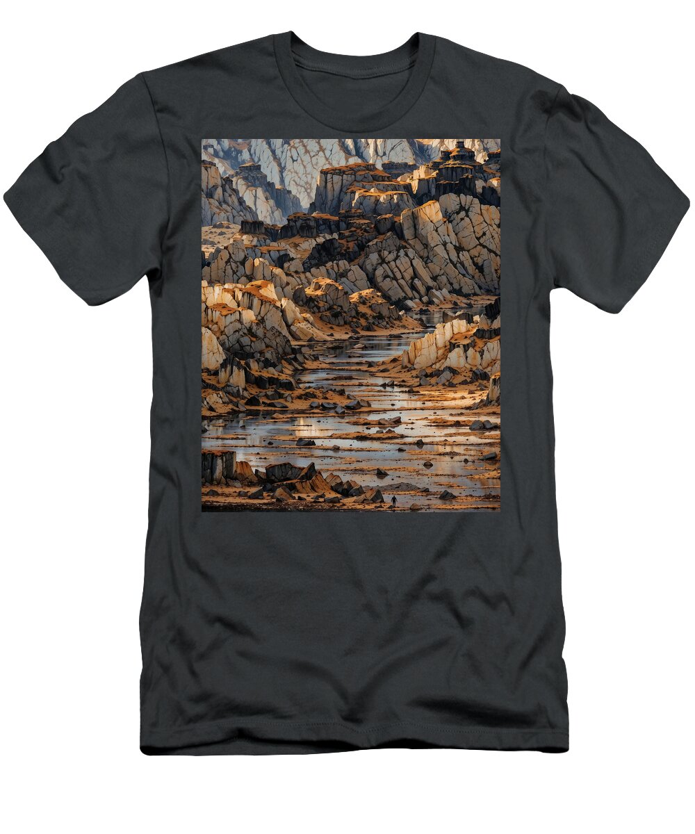 Landscape T-Shirt featuring the digital art Complex Canyon #1 by Mark Greenberg