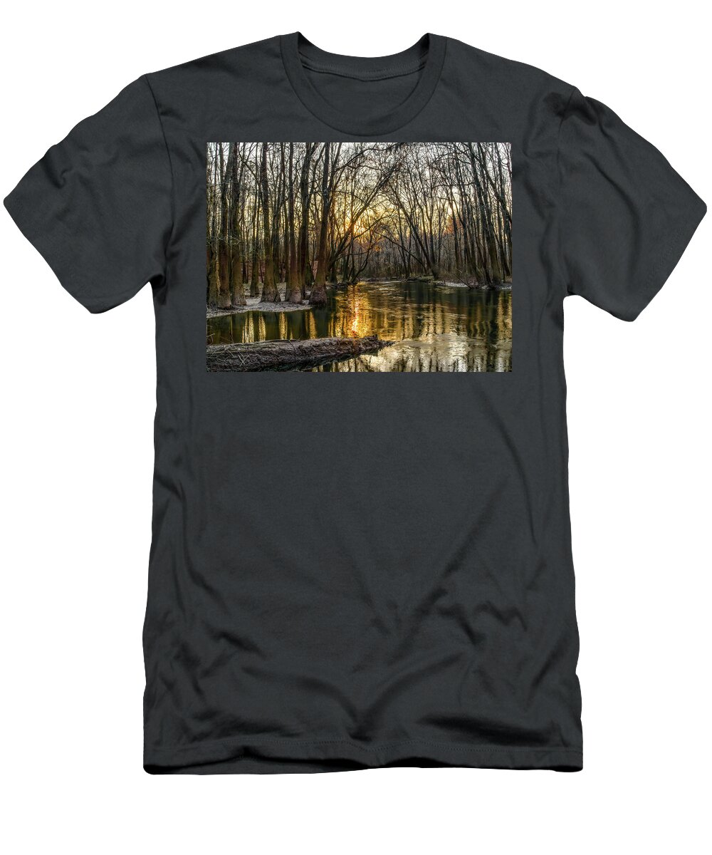 12000 Year T-Shirt featuring the photograph Congaree Creek at Sunset by Charles Hite
