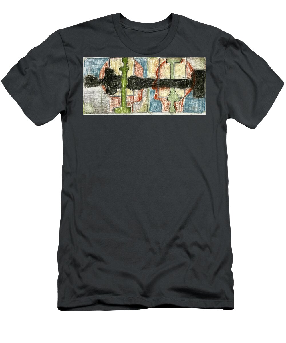 Color Charcoal T-Shirt featuring the drawing Conversation by David Euler