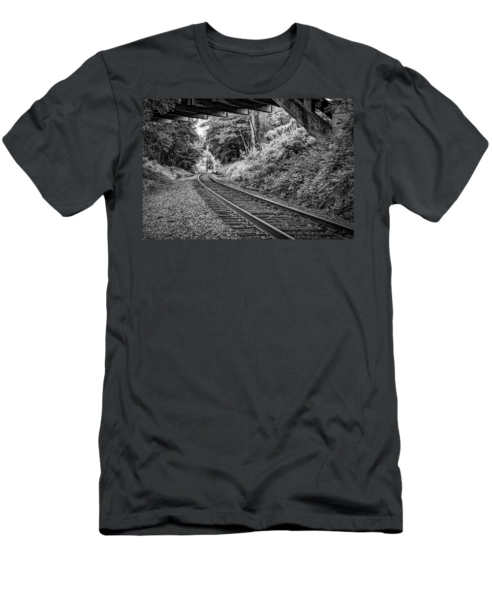 Cotter Tunnel Bridge T-Shirt featuring the photograph Cotter Railway Tunnel - Black and White Edition by Gregory Ballos