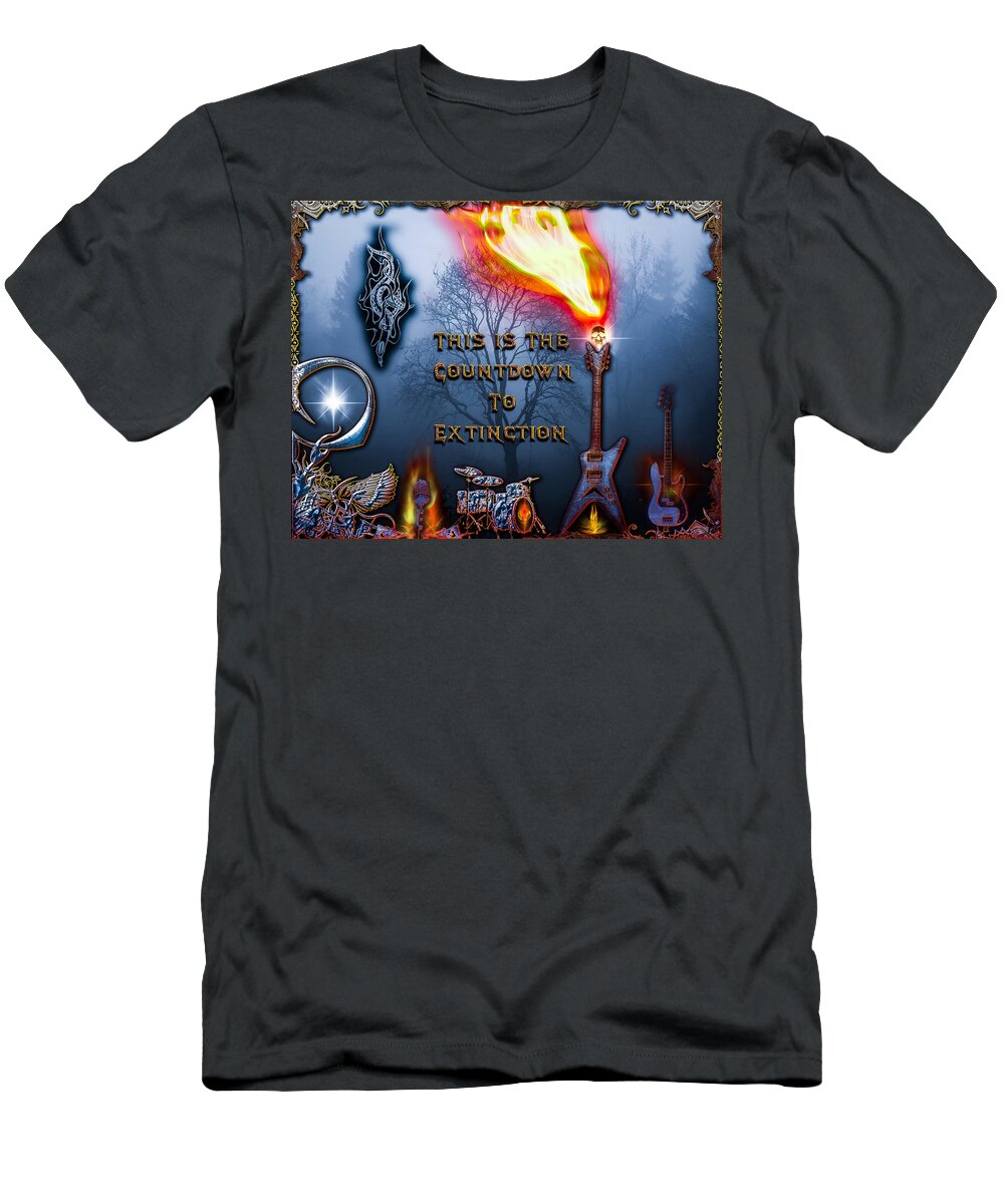 Hard Rock Music T-Shirt featuring the digital art Countdown to Extinction by Michael Damiani