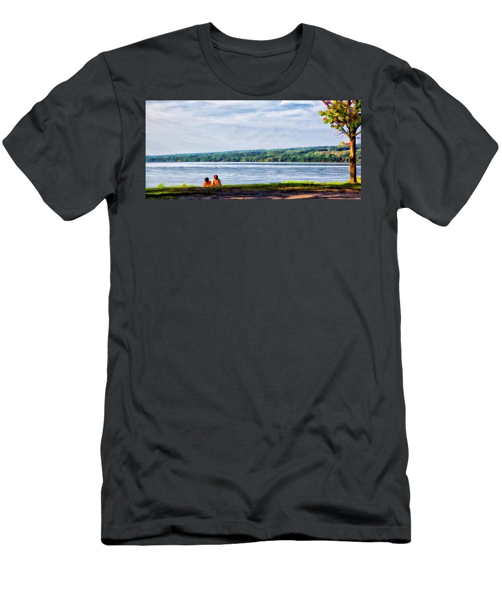 Cayuga T-Shirt featuring the photograph Couple at the Lake Shore by Monroe Payne