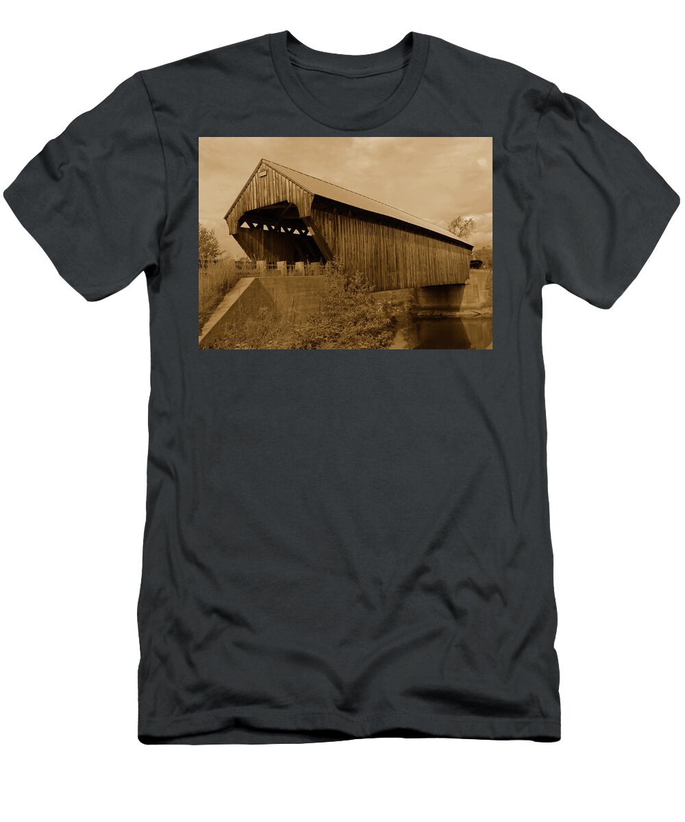 Covered Bridge. Covered T-Shirt featuring the photograph Covered Bridge 2001 by Doolittle Photography and Art