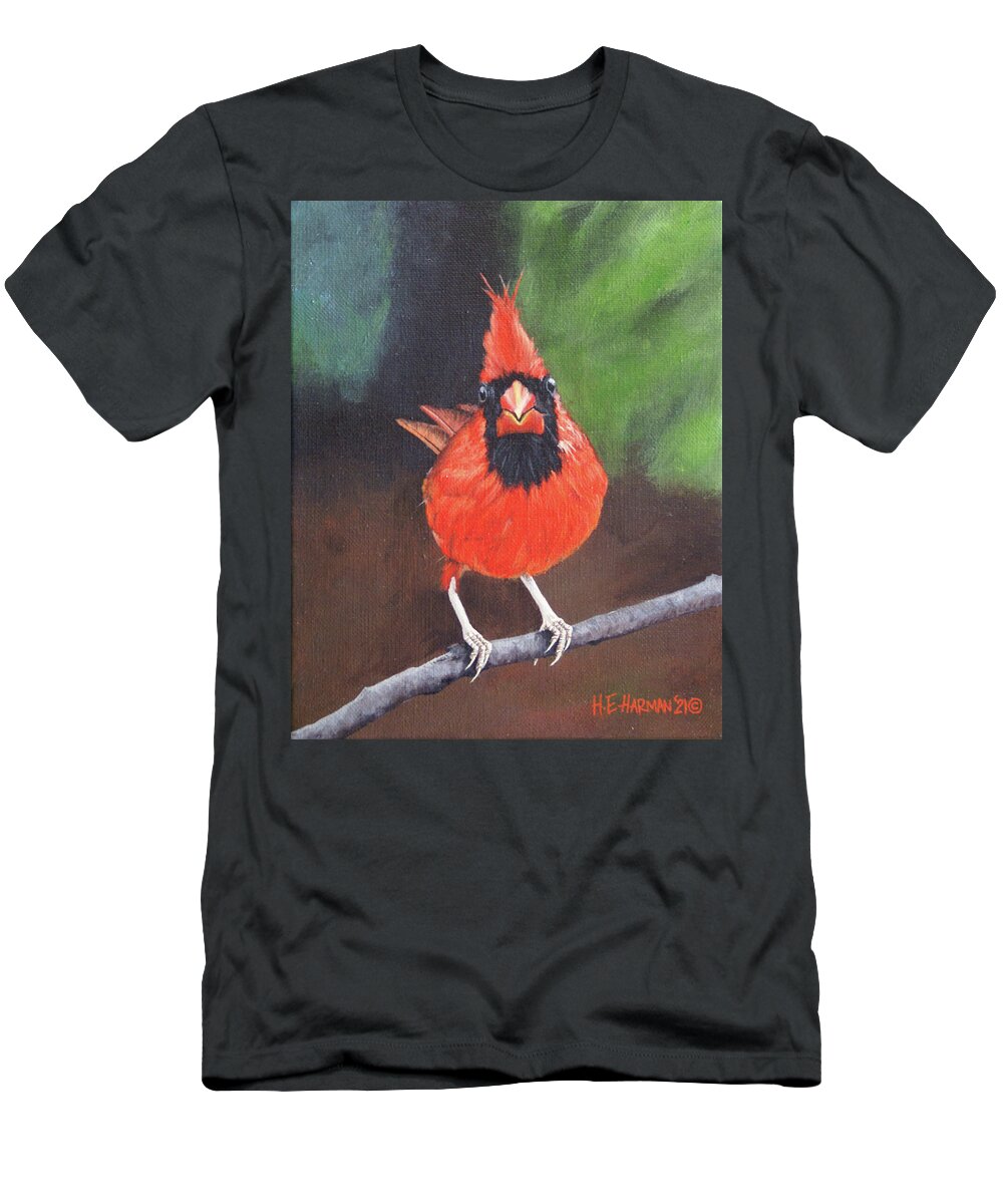 Northern Cardinal T-Shirt featuring the painting Crested Messenger by Heather E Harman
