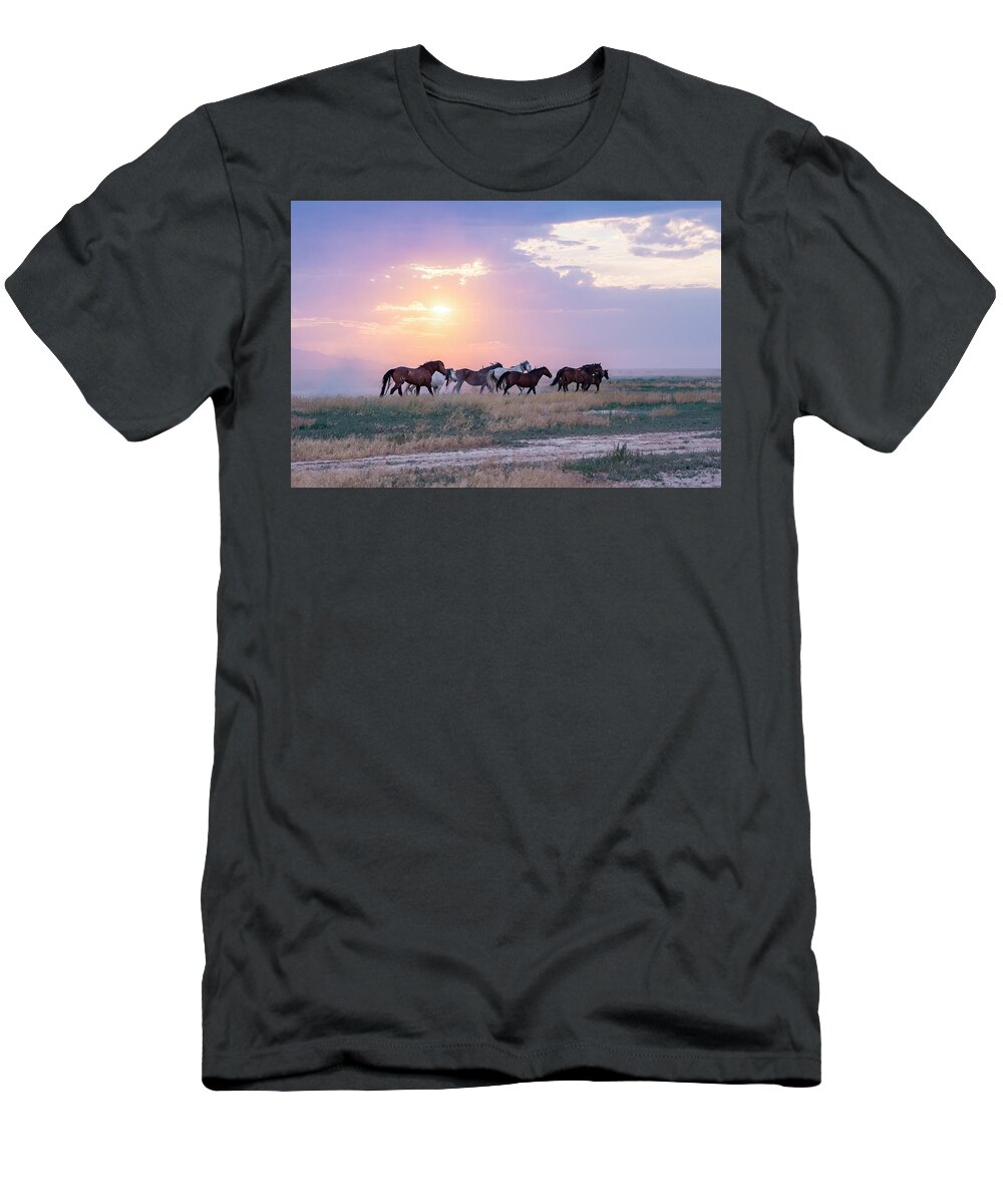 Wild Horses T-Shirt featuring the photograph Crimson Cliff's Entry by Dirk Johnson