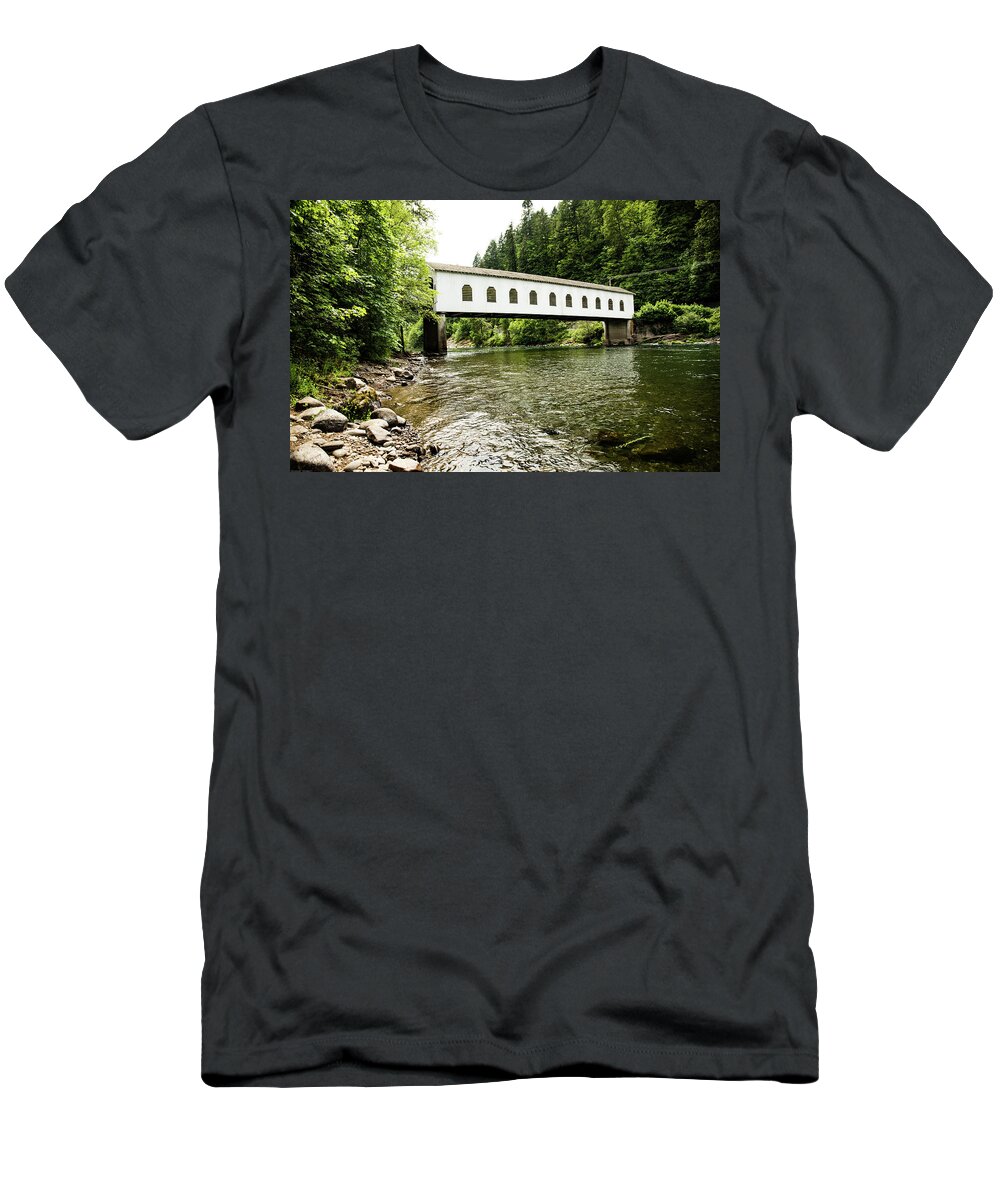 Crossing The Mckenzie River T-Shirt featuring the photograph Crossing the McKenzie River by Tom Cochran