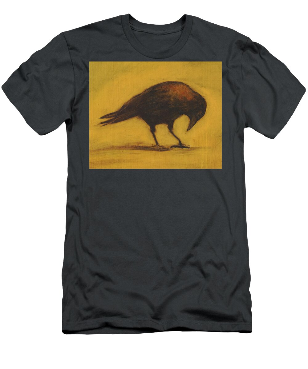 Crow T-Shirt featuring the painting Crow 11 cropped version by David Ladmore