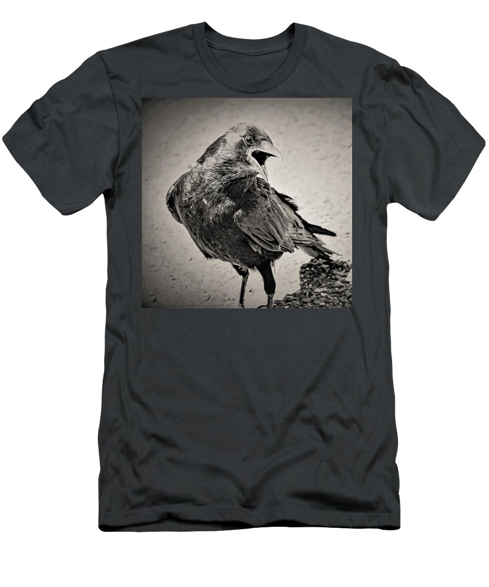 Crow Bird Black White T-Shirt featuring the photograph Crow by John Linnemeyer