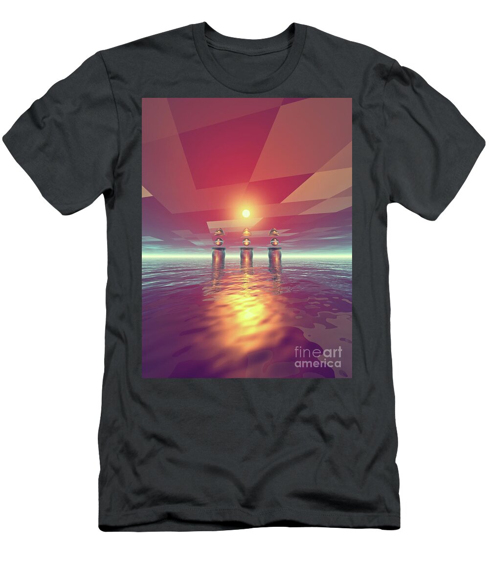 Surreal T-Shirt featuring the digital art Crystal Cones by Phil Perkins