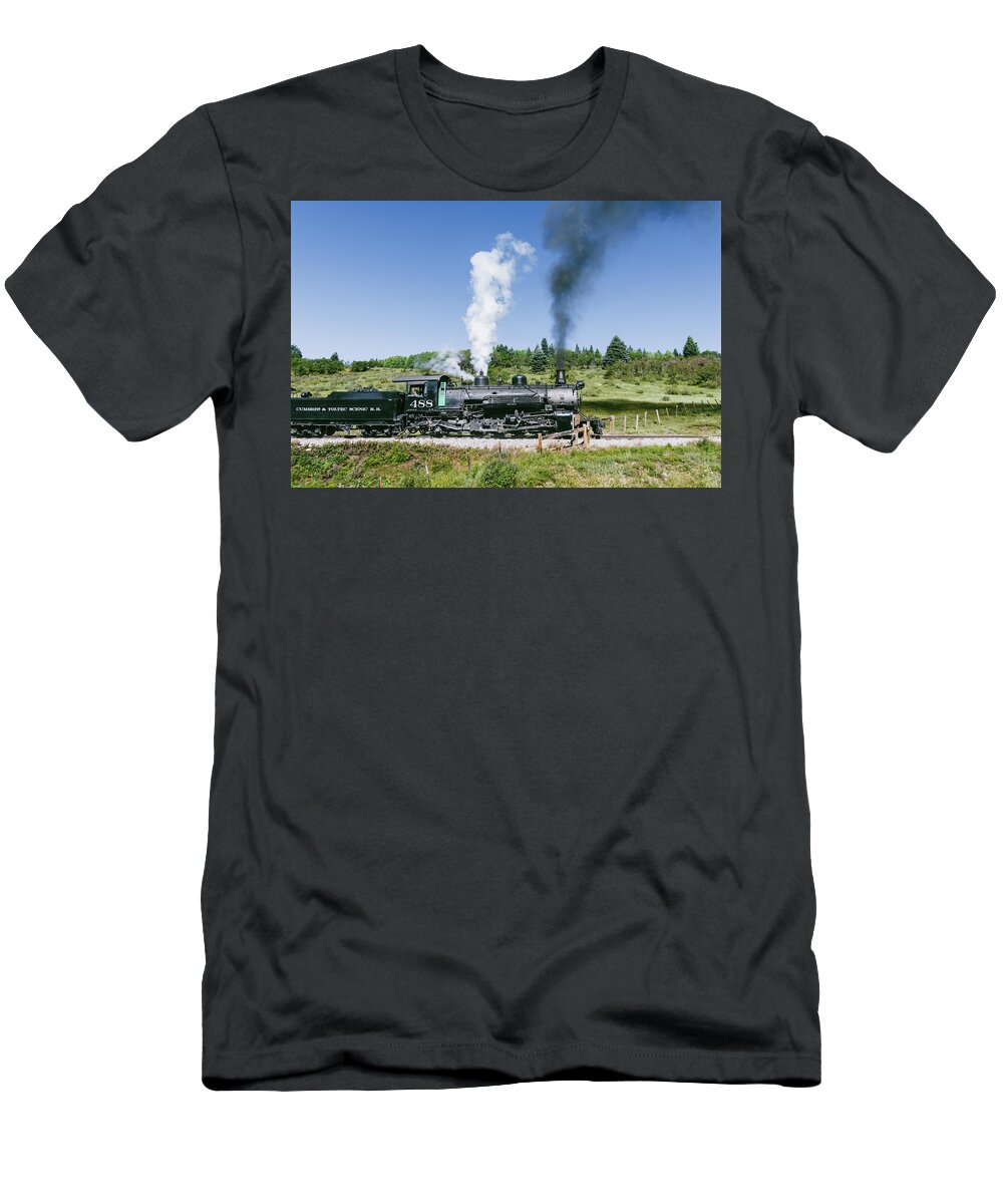 Chama T-Shirt featuring the photograph Cumbres and Toltec Locomotive 488 by Debra Martz